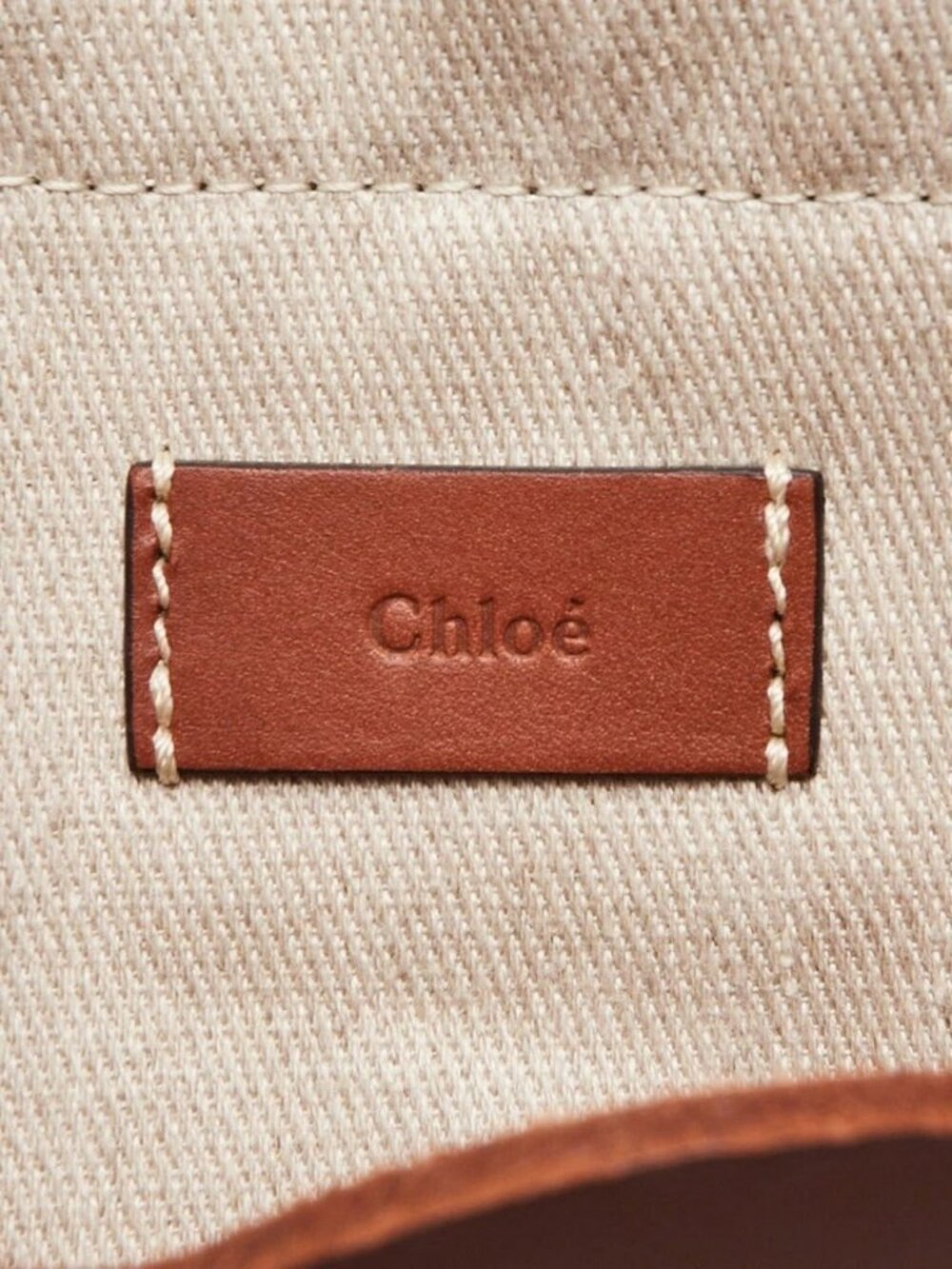 Chloe Brown/Beige Leather/Canvas Kayan Perforated Medium Tote Bag - Picture 8 of 12